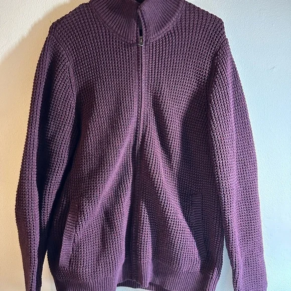 LL Bean Men's Organic Cotton Full Zip Sweater Purple Medium Regular 508221 - Picture 2 of 10